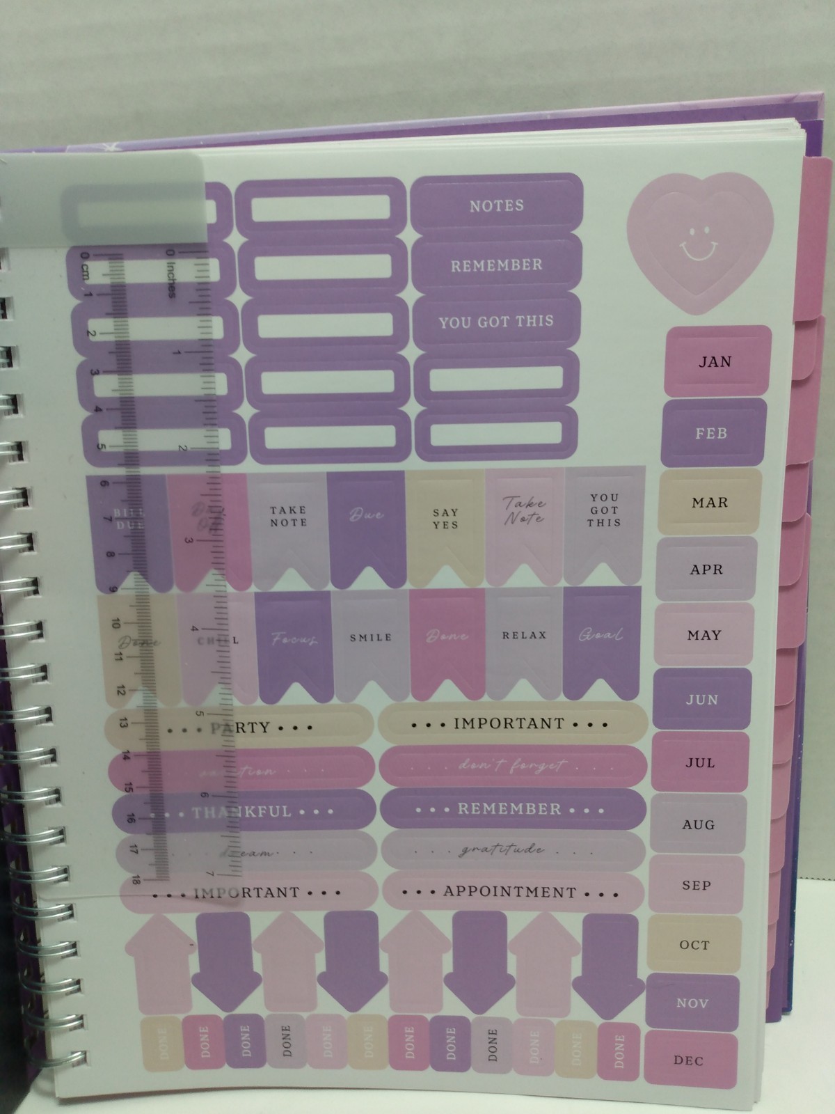 NEW UNDATED Pembrook GRATITUDE Monthly PLANNER GOALS Stickers Pocket Ruler
