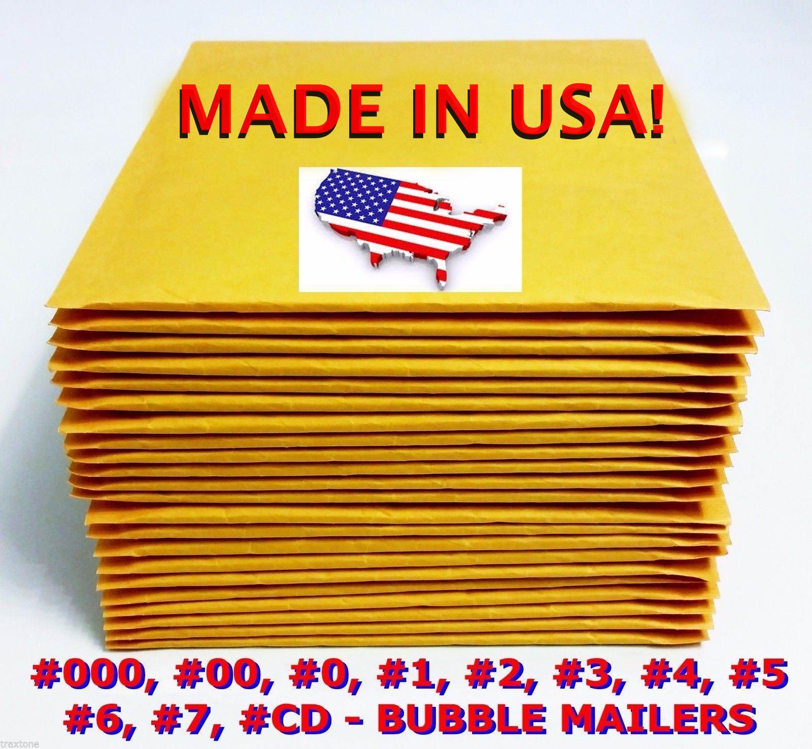 Kraft Yellow Bubble Mailers Padded Envelopes #0 #1 #2 #3 #4 #5 #6 #7 #00 #000 CD