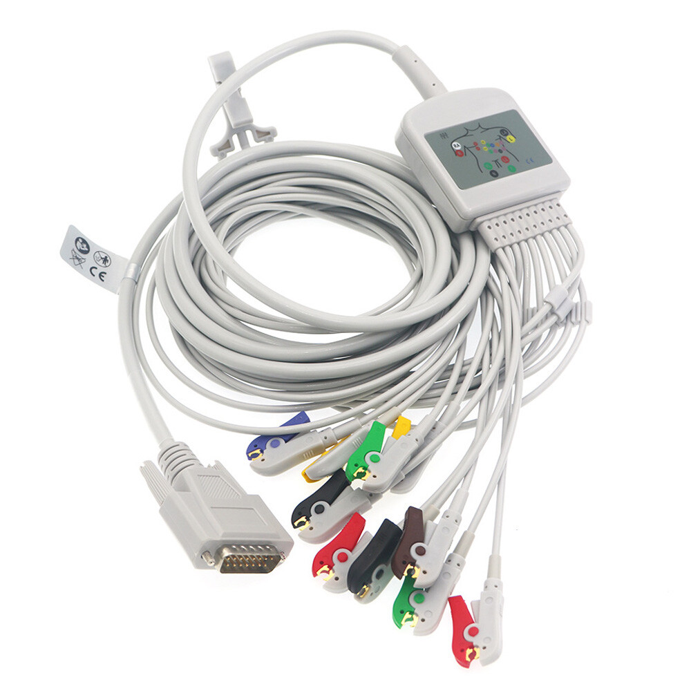 10Lead ECG Lead Wire EKG Cable Banana/Clip Compatible with Nihon Kohden 2.5m 15P