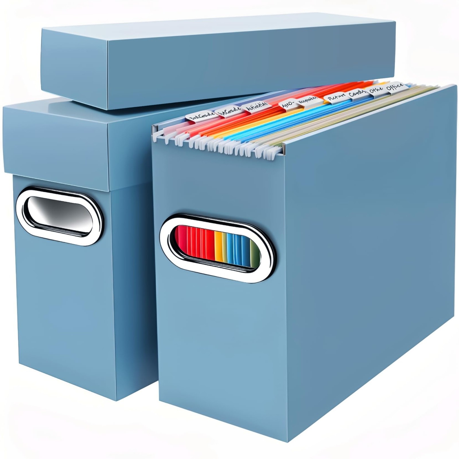 Naleyber File Organizer Box with Lid & Handle, Thickened 2 Pack, Dusty Blue