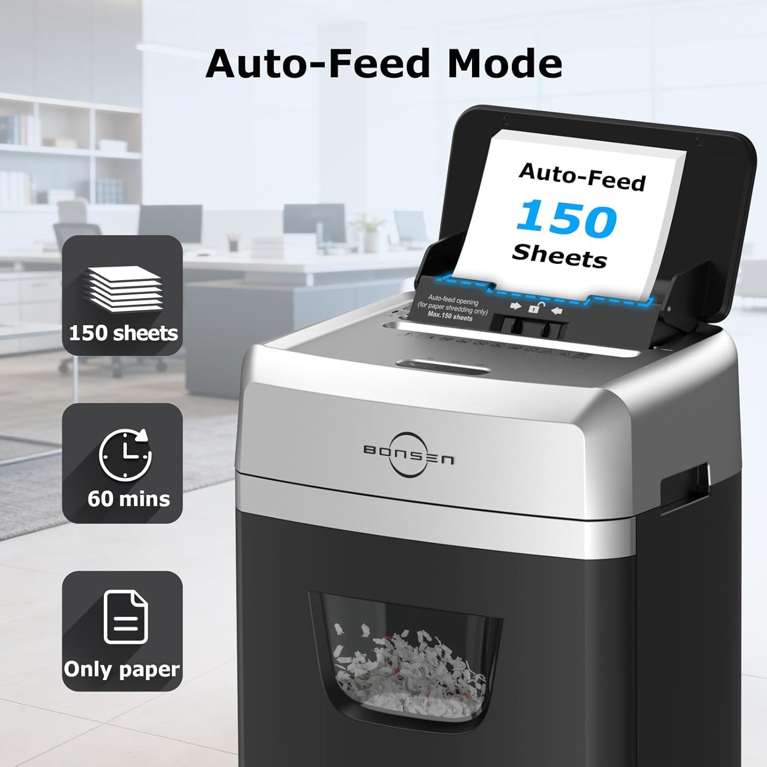 150-Sheet Autofeed Paper Shredder Heavy Duty, 60 Mins Micro-Cut Shredder for …