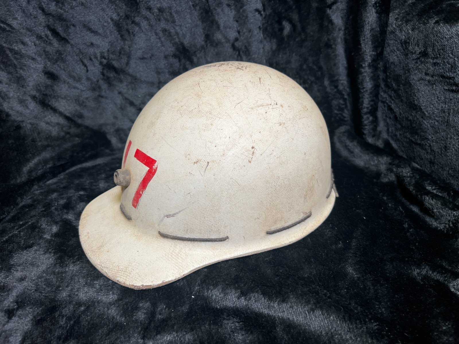 Vintage MSA Skullgard Fiberglass Hard Hat Stencil 17 Red White Miner Cap 1950s