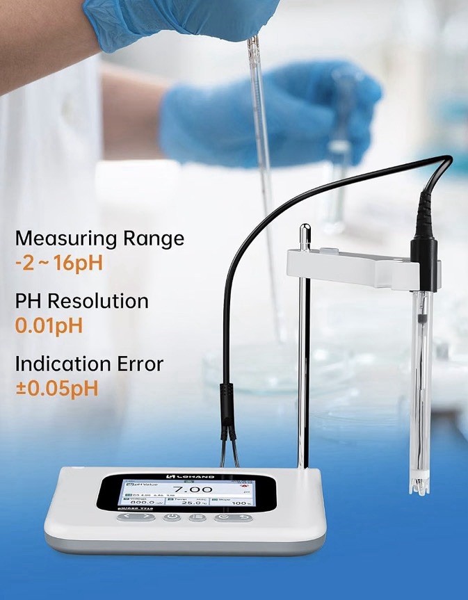 LOHAND LH-T710 Benchtop pH Meter w/ Electrode Probe, Color LCD, -2~16pH