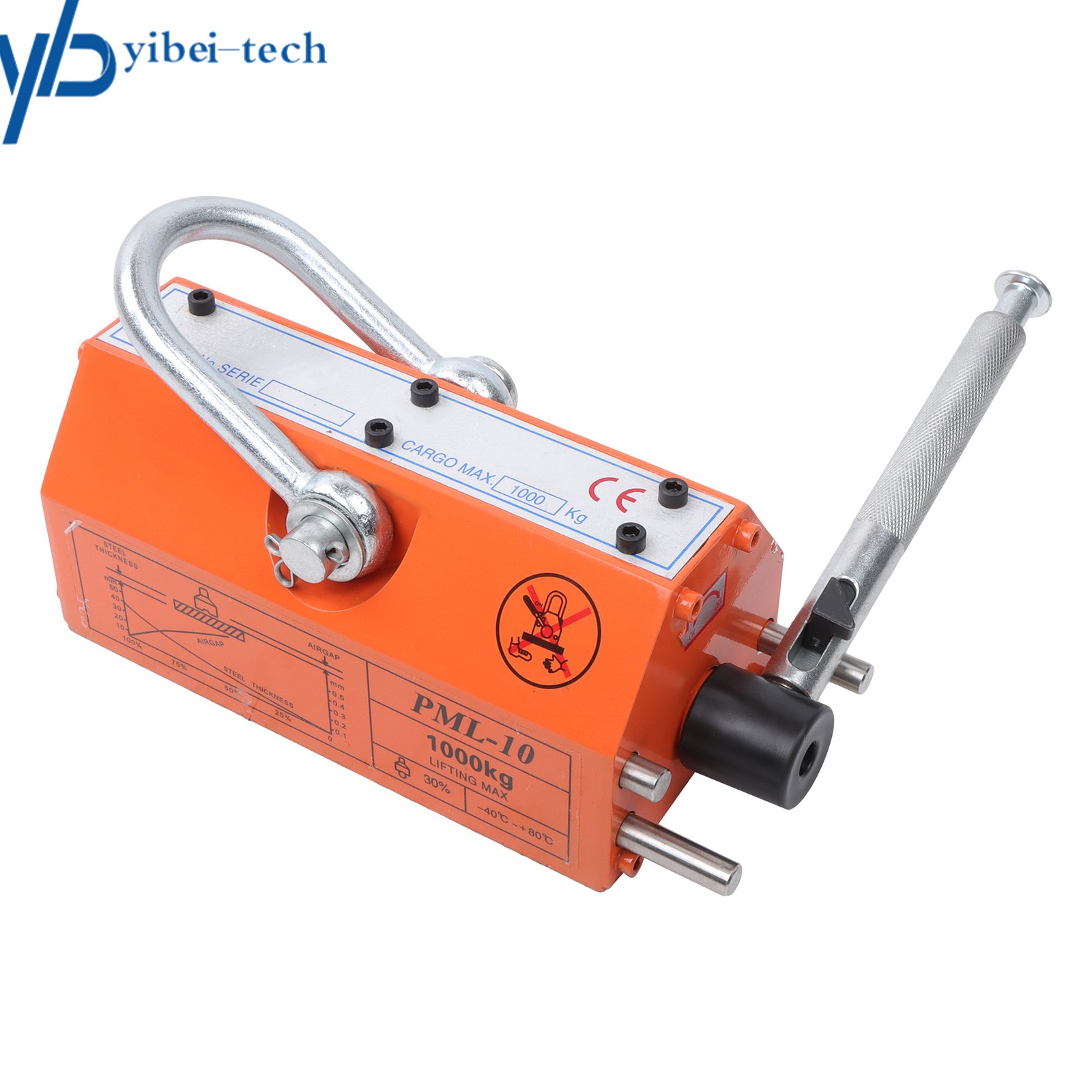 2200lbs/1000kg Permanent Magnetic Lifter Lifting Magnet Neodymium Hoist Orange