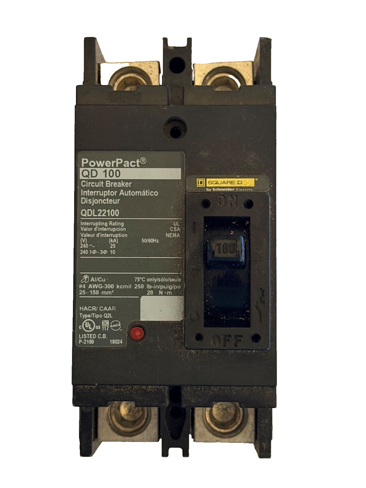 100 Amp Square D PowerPact Circuit Breaker, QD100 QDL22100 FAST FREE SHIPPING!