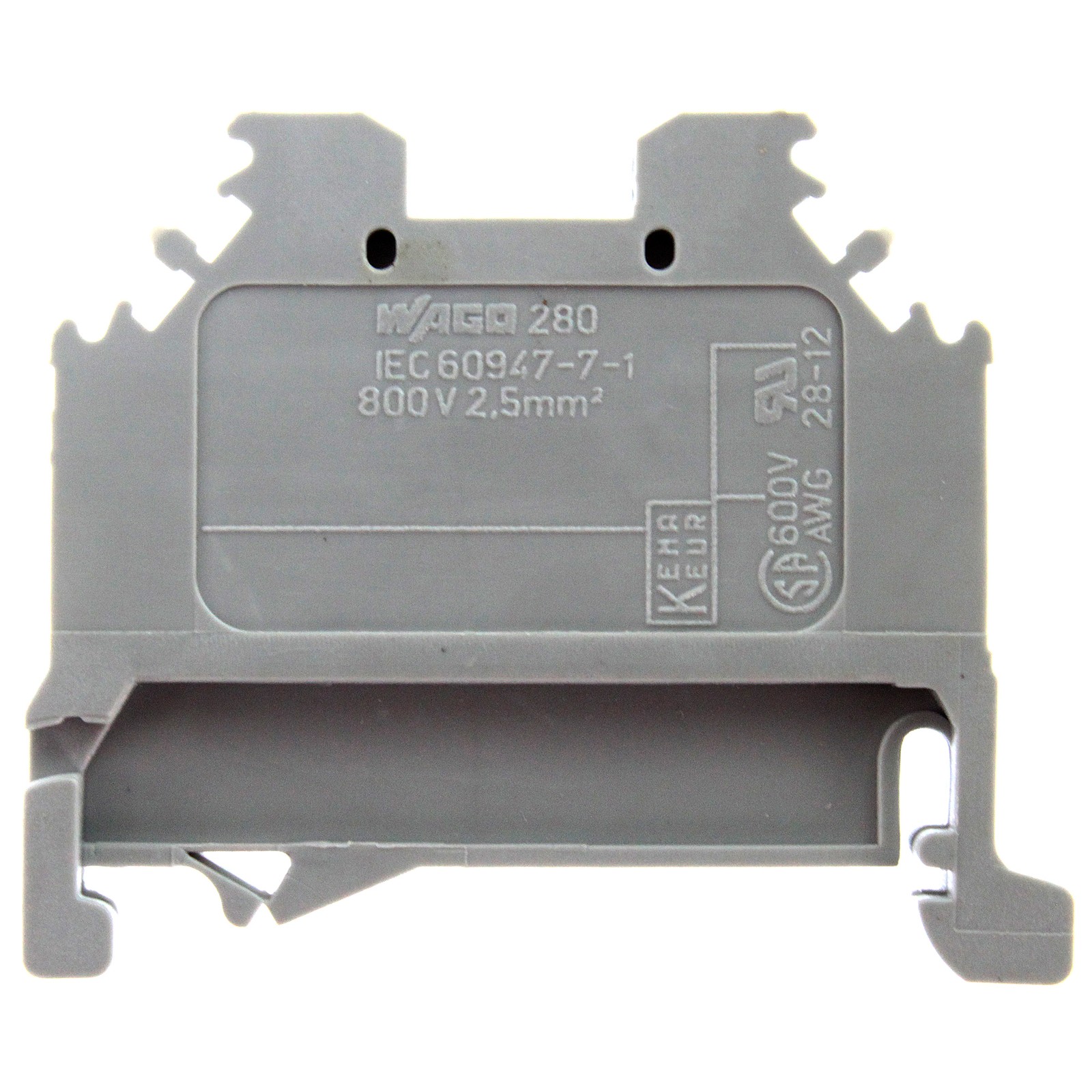WAGO 280-101 DIN RAIL MOUNT 2-CONDUCTOR THROUGH TERMINAL BLOCK, 800V, 24A