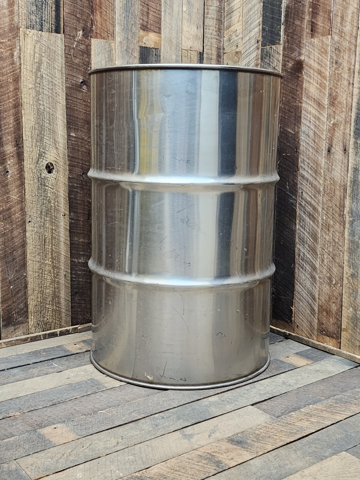 1 USED 55 Gallon Stainless Drum Barrel (Cut Out) Open Top