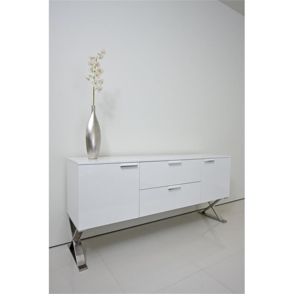 Pangea Home Alexa Modern Gloss Lacquer & Polished Steel Metal Buffet in White