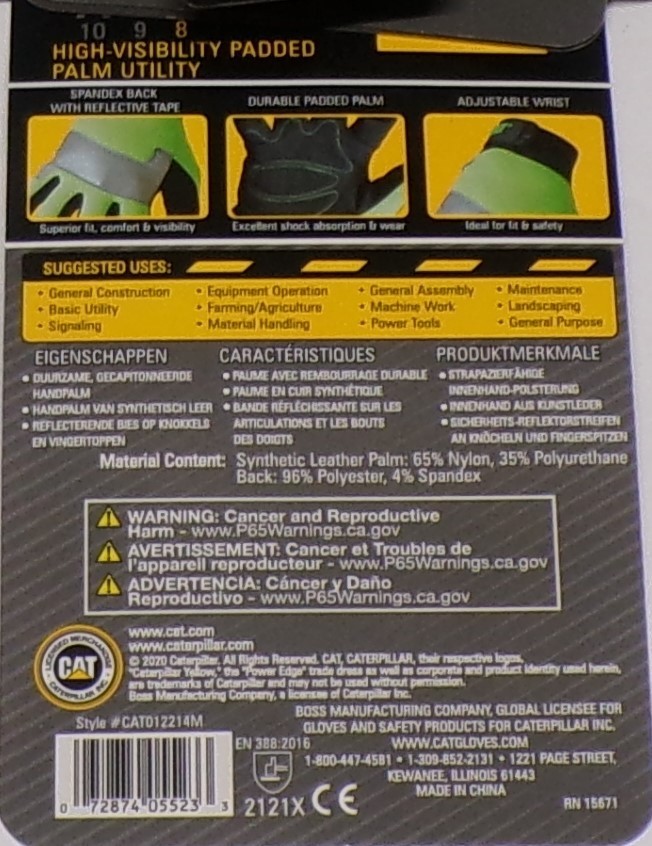 CAT High-Visibility Padded Palm Utility Gloves Synthetic Leather Size X-L/10