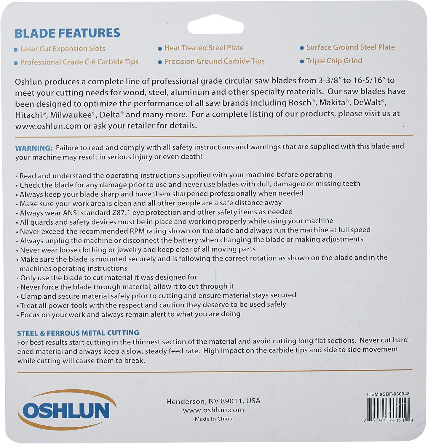 Oshlun SBF-080048 8-Inch 48 Tooth TCG Saw Blade with 48 Ferrous, Silver