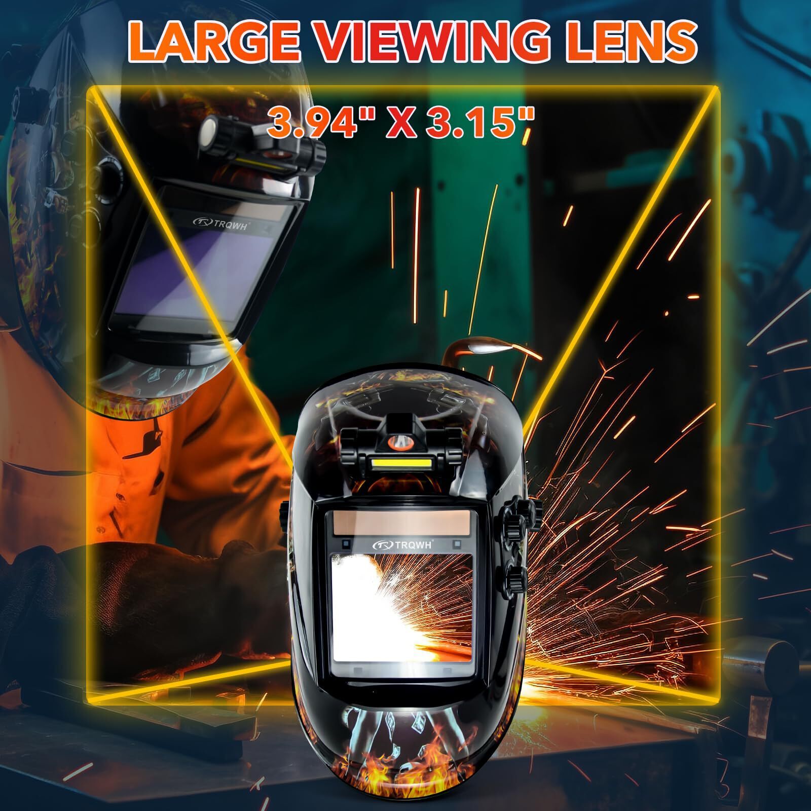 True Color Auto Darkening Welding Helmet w/ LED Light, Large View, 4 Arc Sensors