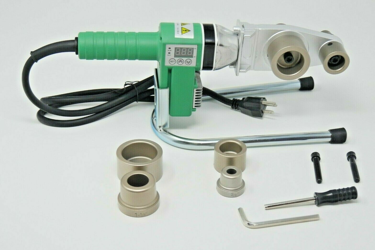 110V – HDPE Pipe Fusion Welding Tool w/ Case & 1/2, 3/4, 1 & 1-1/4″ IPS Sockets