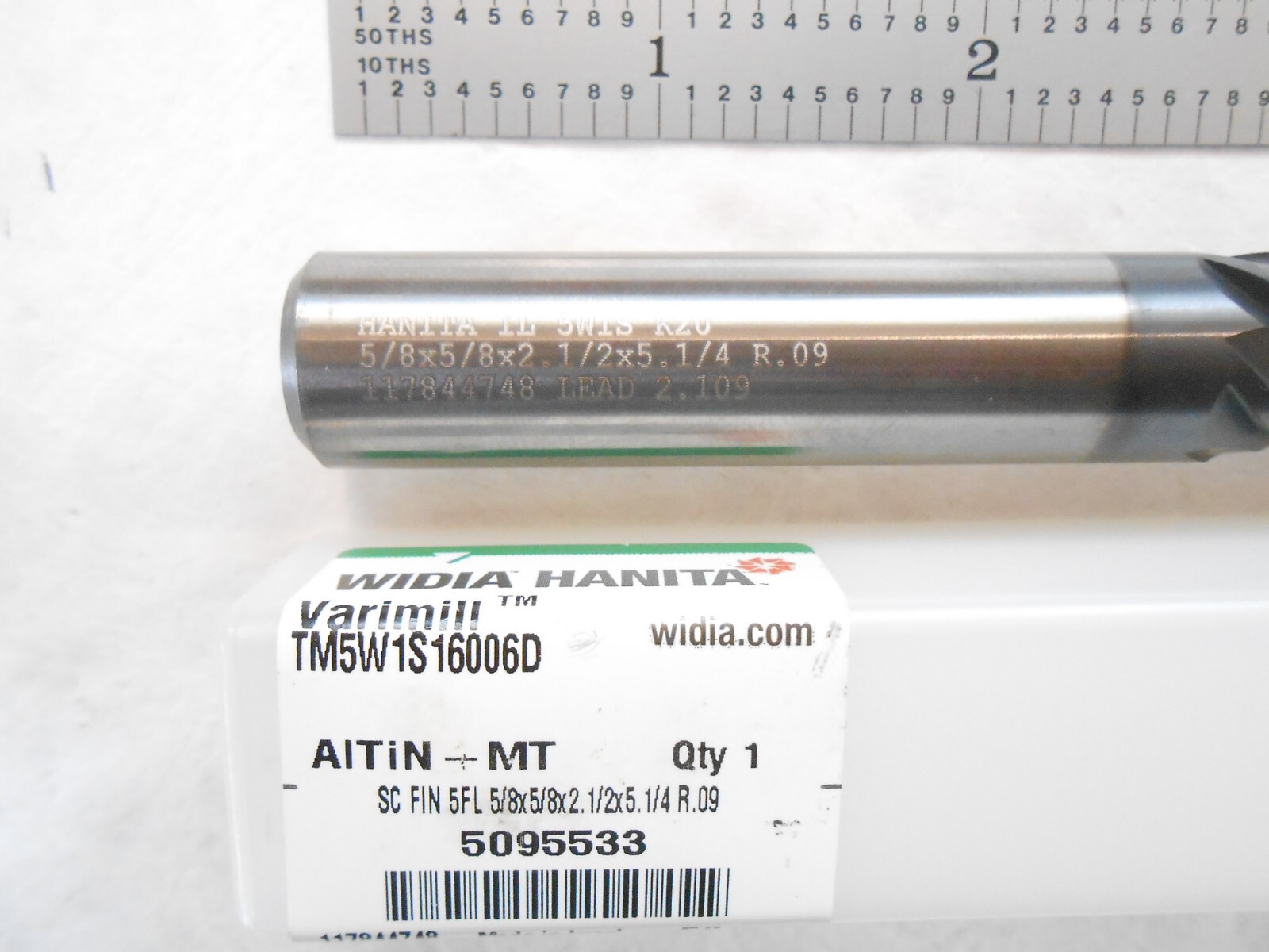 NEW WIDIA 5/8″ DIA X 2-1/2″ LOC X 5-1/4 OAL X .09″ CR 5FL NON-CC CARBIDE ENDMILL