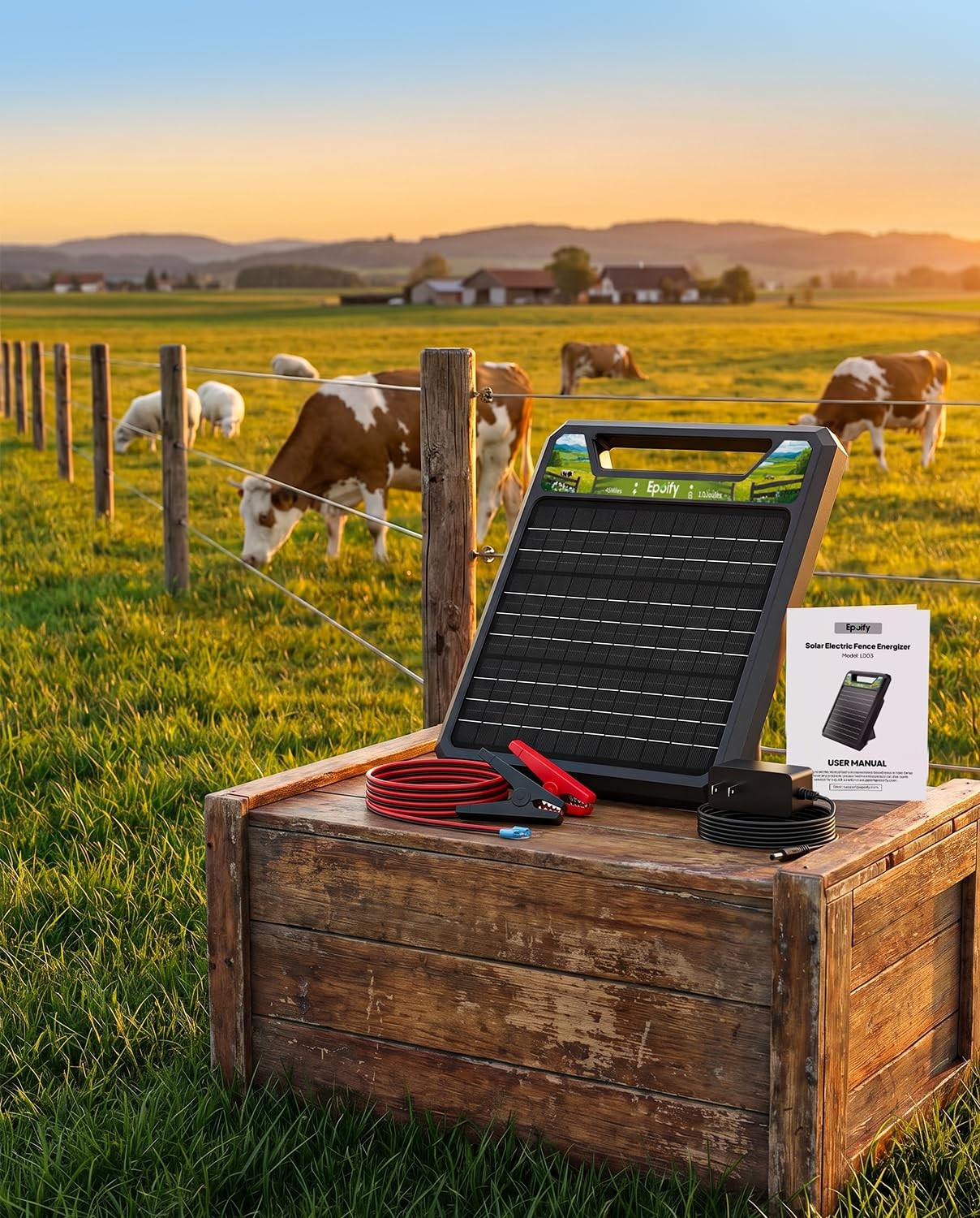 Solar Electric Fence Charger 1.0J, Epoify LD03 45 Mile Fence Energizer with 8…