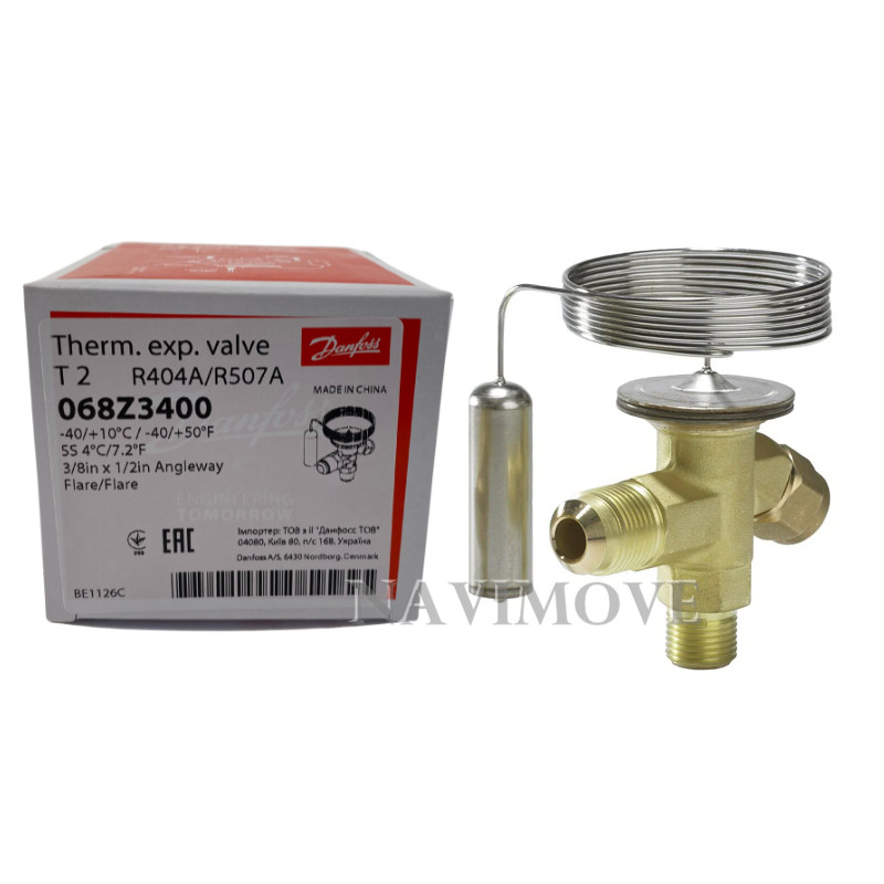New DANFOSS 068Z3400 Thermostatic Expansion Valve R404A/R507A 3/8″ x 1/2″ USA