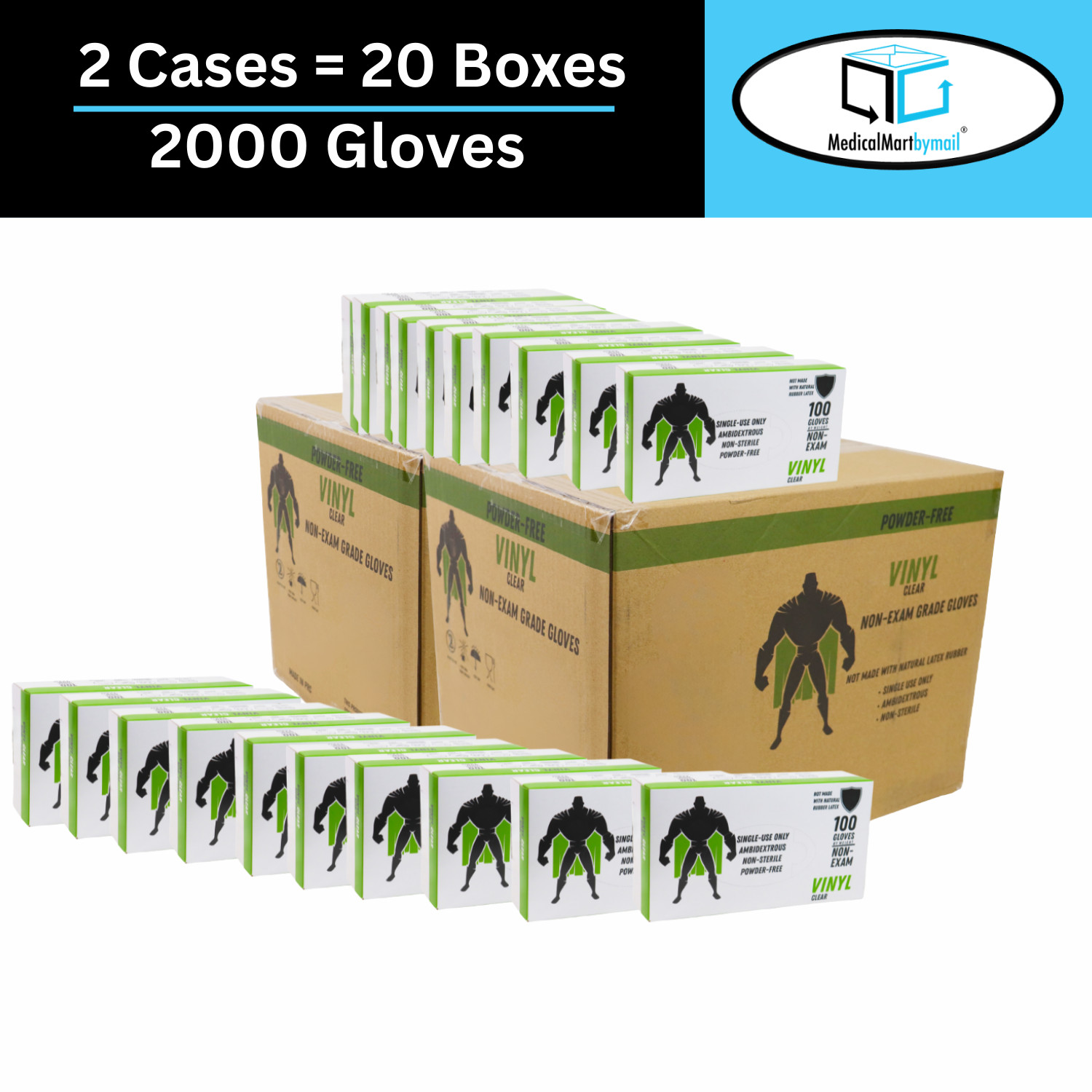 Clear Vinyl Latex and Powder Free Gloves 3 Mil 2XL, 2000 Pcs, Non Exam