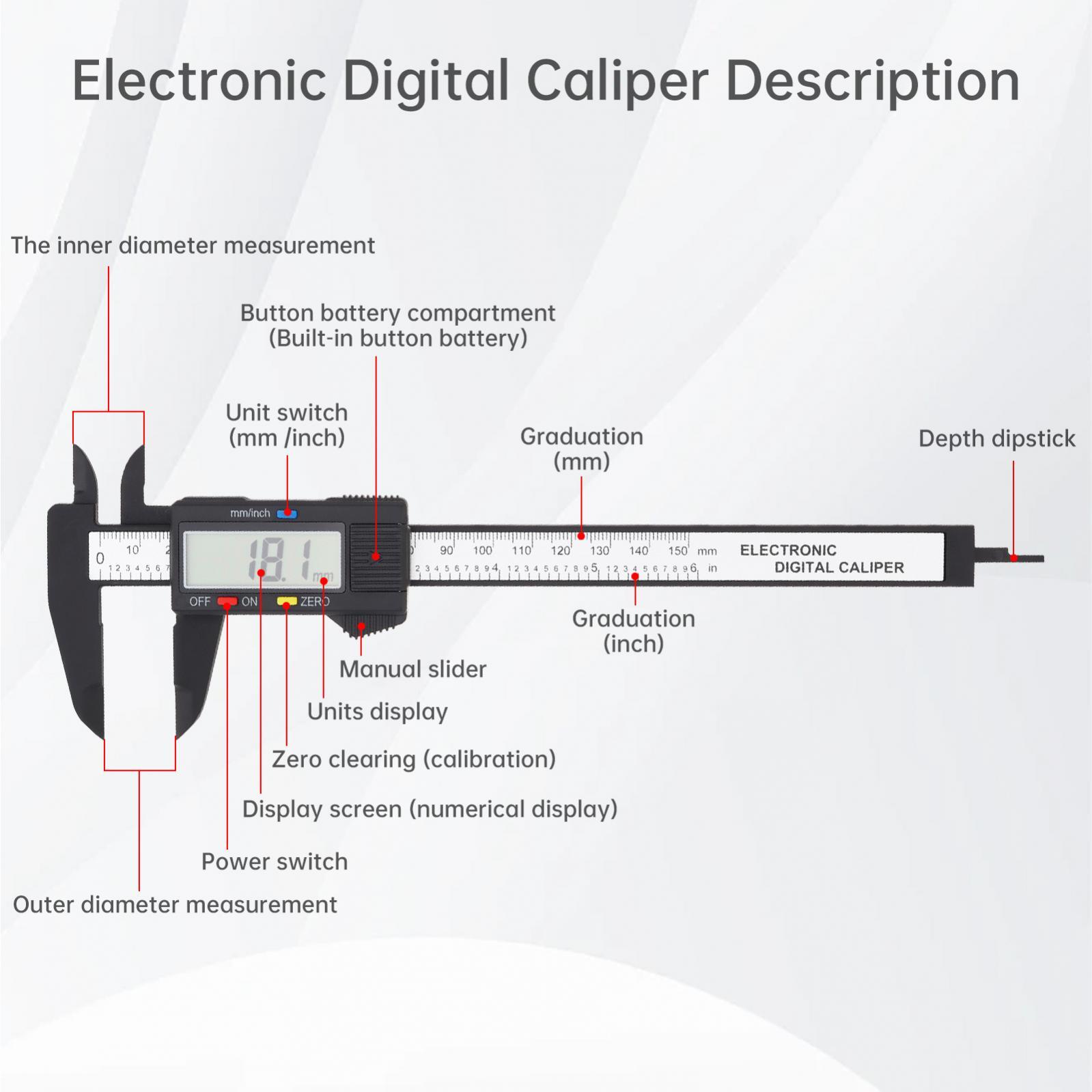 Digital Caliper, 0-6 inches Caliper with Large LCD Screen Inch and Mm Measuring