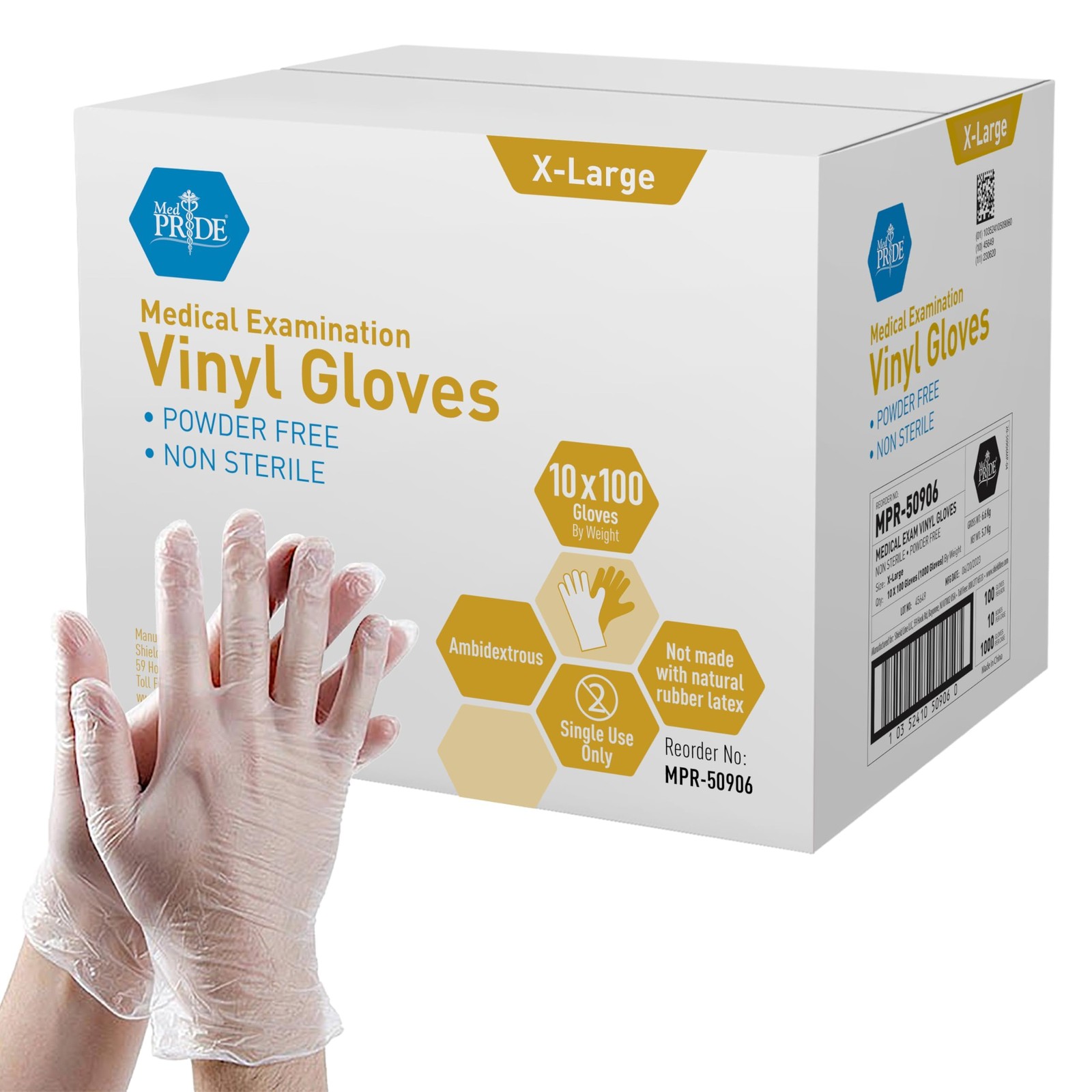 MED PRIDE Medical Vinyl Examination Gloves (X-Large, X-Large, Black
