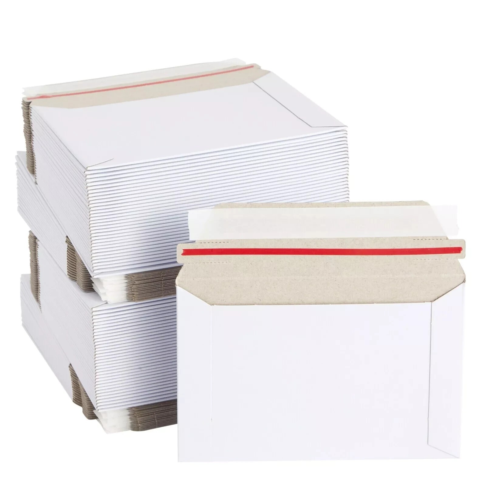 100 Pack 6.5×4.5 Rigid Mailers with Self Sealing Flap, Bulk Cardboard Envelopes