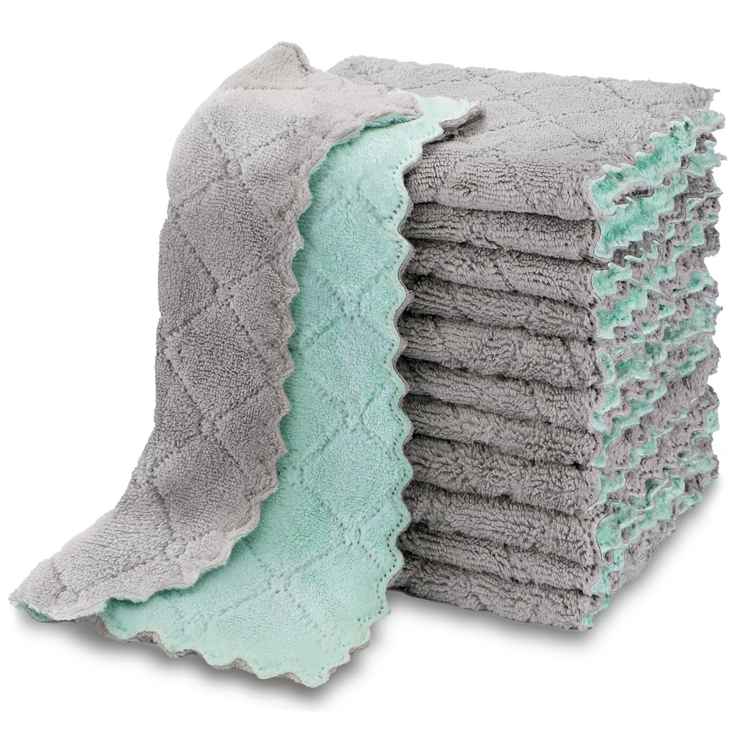 AIDEA Kitchen Towels, 12 Pack Absorbent Coral Fleece Dish Towels, No Odor Reu…