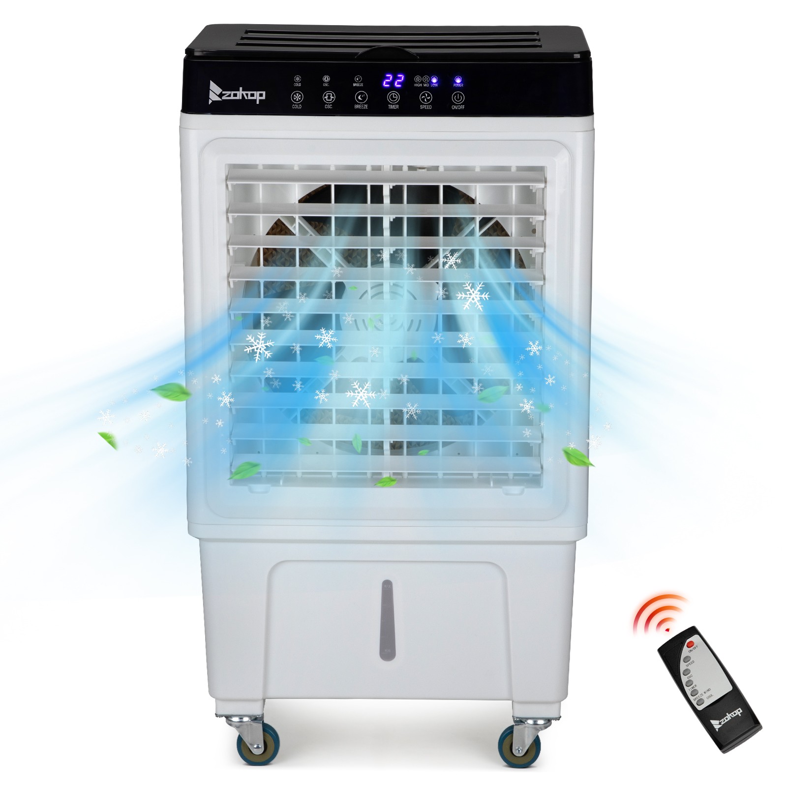 Portable Air Conditioner Fan Evaporative Cooler 2400CFM Swamp Cooler Remote 30L