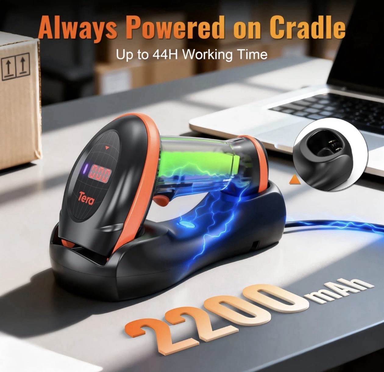 Tera Pro Series Wireless 1D 2D QR Barcode Scanner with Cradle Display HW0008