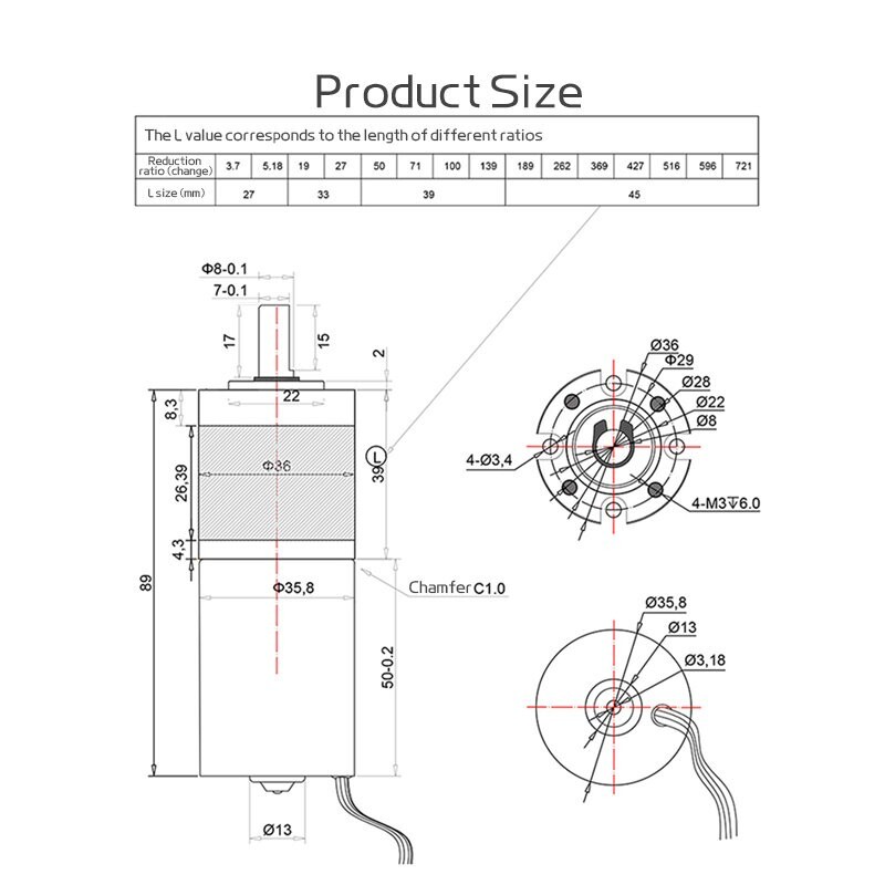 Planetary Reduction Motor DC 12V 24V Brushless Reversible High Torque 36GP-3650