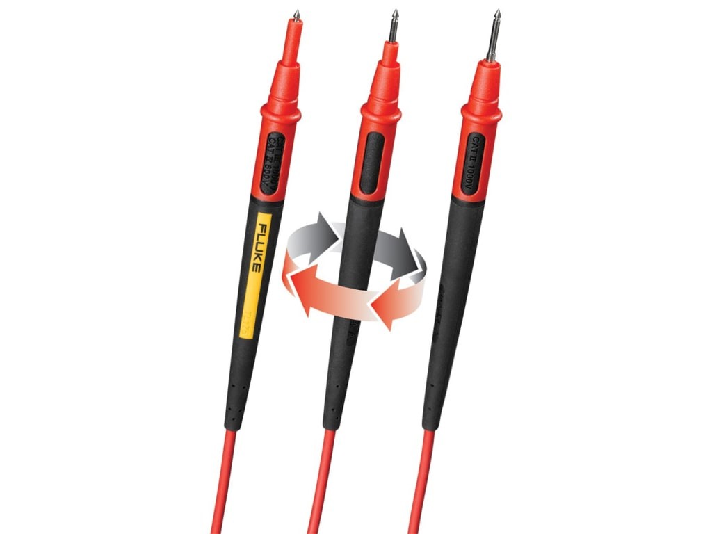 Fluke TL175E Twist Guard TM Test Leads, 2mm Dia Probe Tips with 4mm Adapters