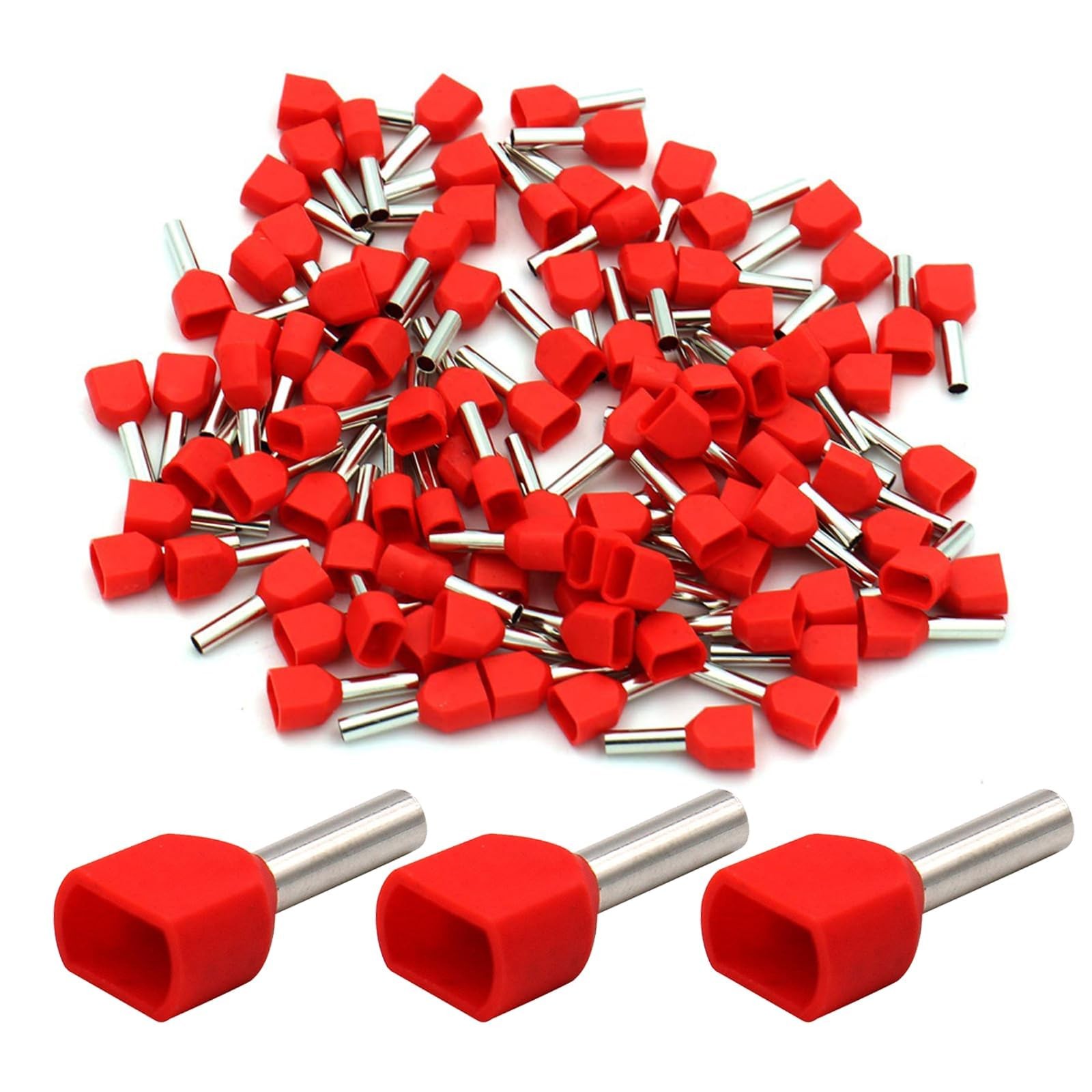 BAOMAIN 100-Pack 18 AWG Twin Wire Ferrules, Red TE1008 Dual 18 AWG,