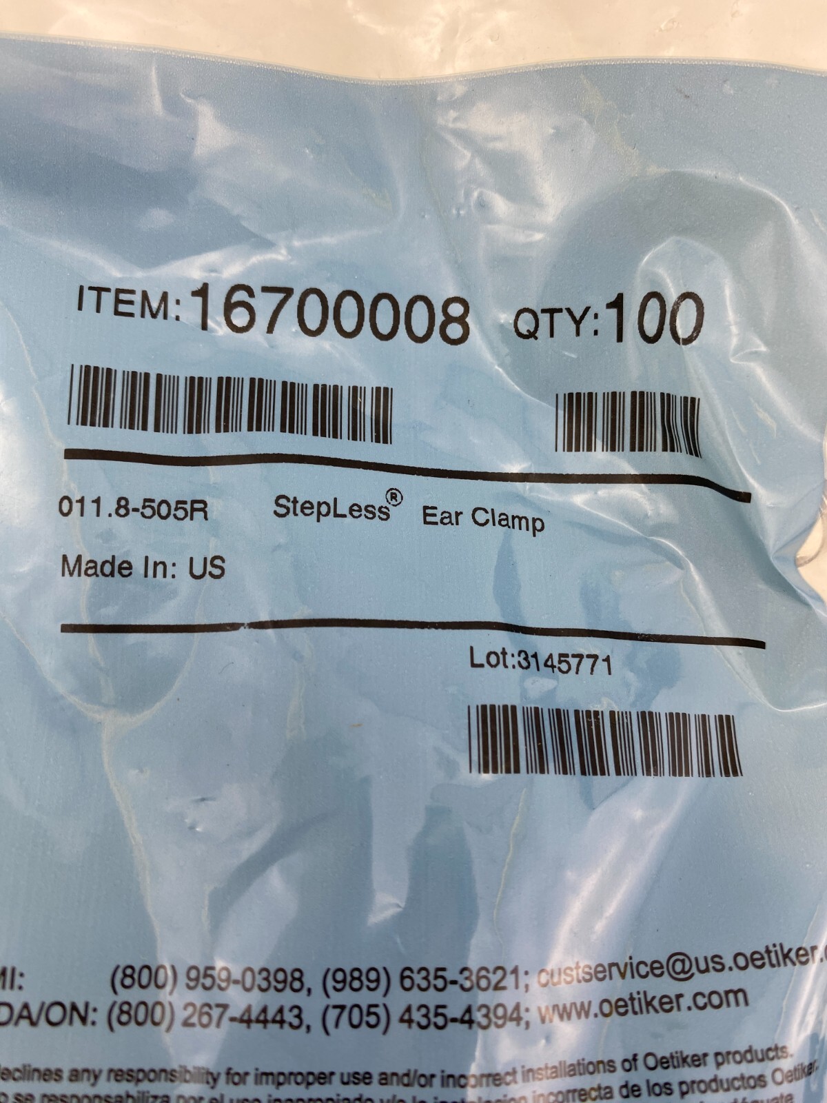 Oetiker 16700008 Stepless Ear Clamp Priced and Sold by the Bag of 100