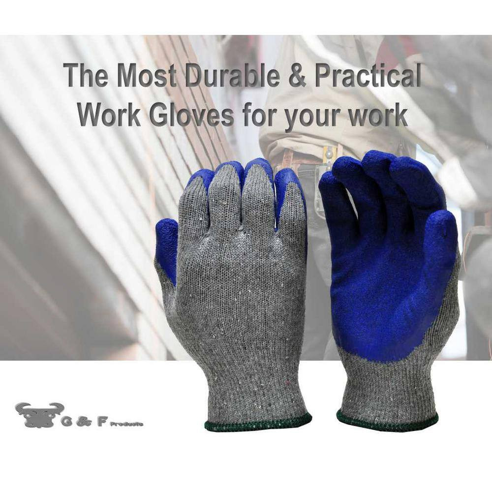 Large Blue Latex Palm and Finger Crinkle Pattern Rubber Coated Gloves (120-Case)