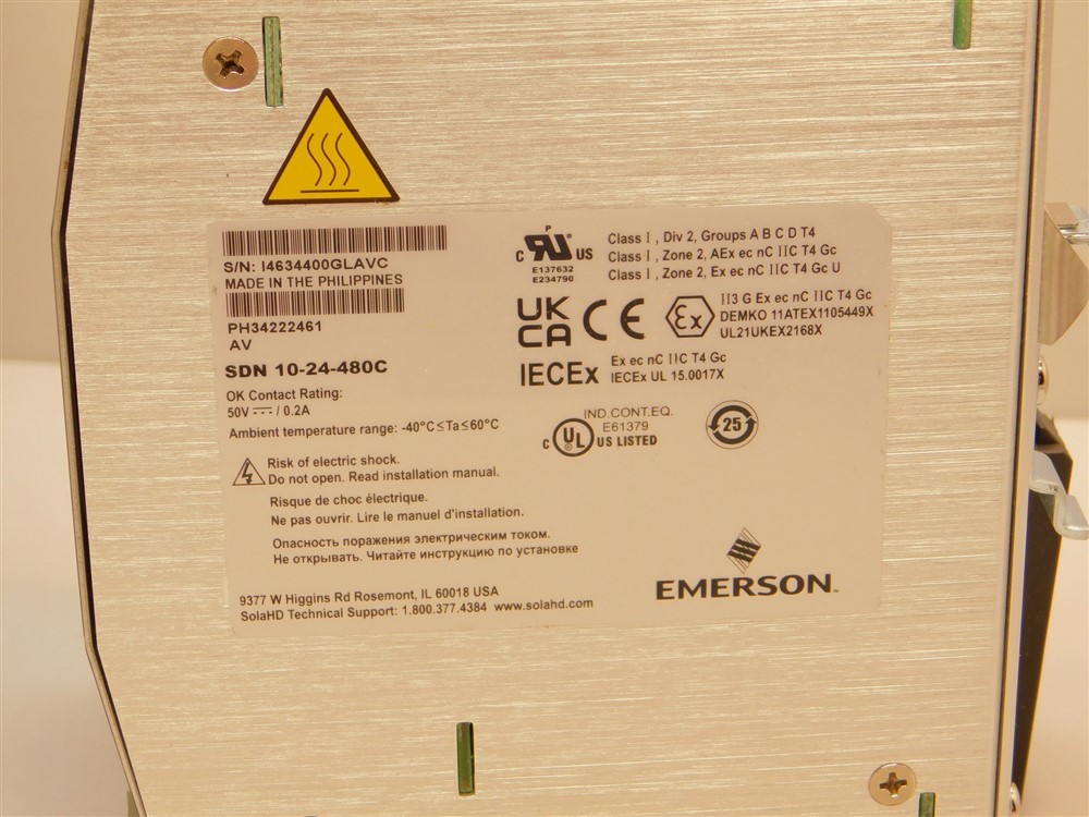 Emerson SOLA HD SDN 10-24-480C 3-Phase 380-480VAC In, 24VDC Output Pwr. Supply