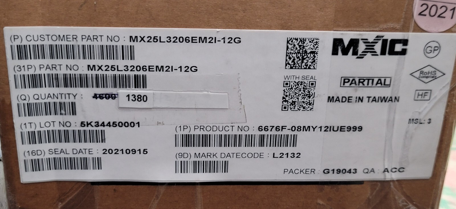 (1 PC) MX25L3206EM2I-12G MACRONIX IC FLASH 32MBIT SPI 86MHZ 8SOP