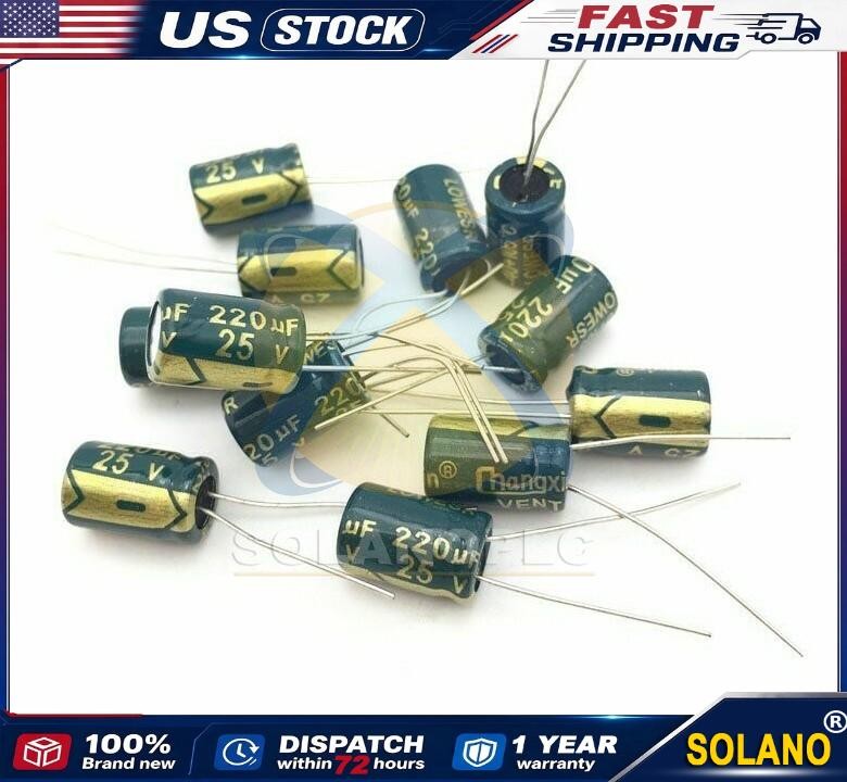 10 pcs 220uf 25v 105c radial electrolytic capacitors USA SHIPPING/SOLD