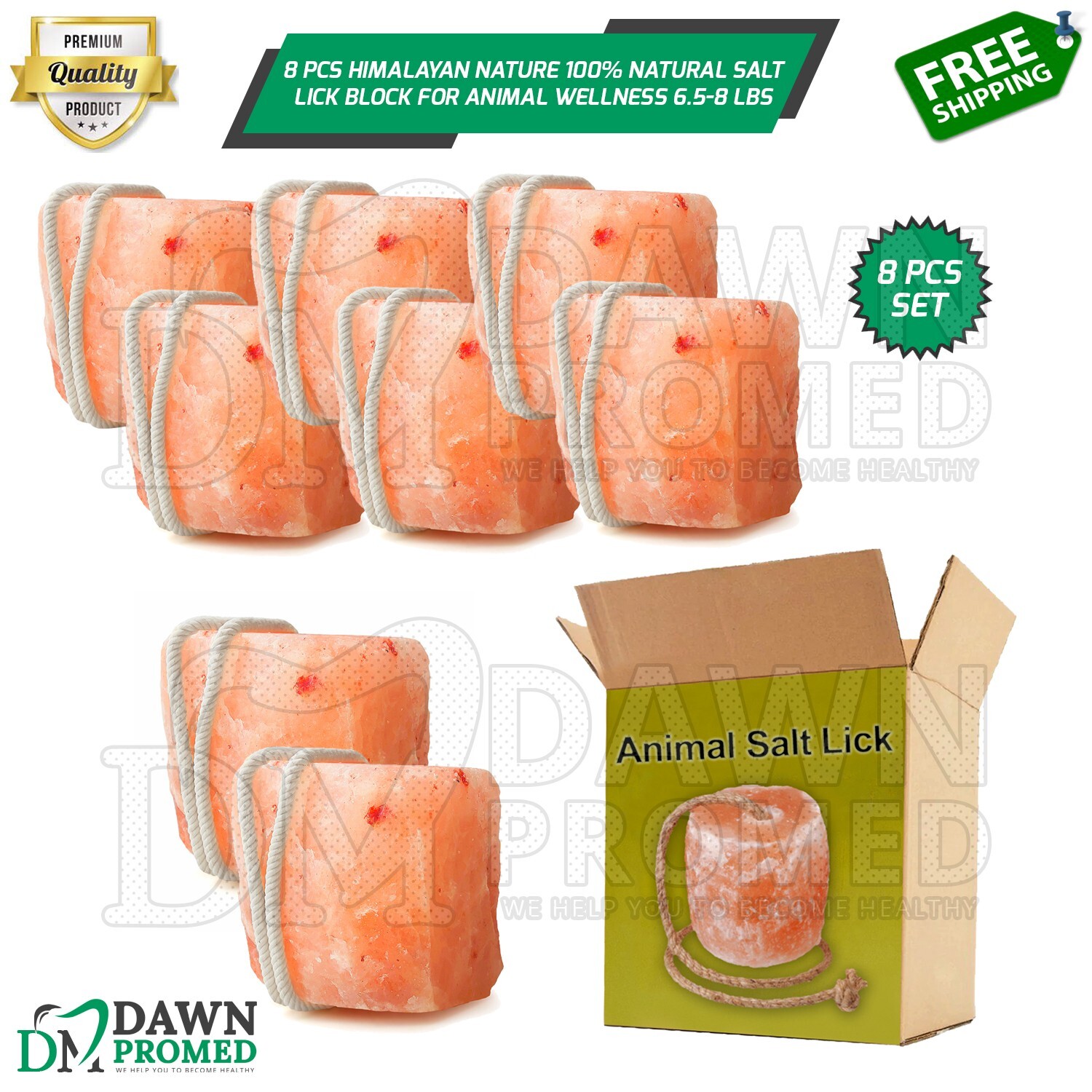 8 Pcs Himalayan Nature 100% Natural Salt Lick Block for Animal Wellness 6.5-8 Lb
