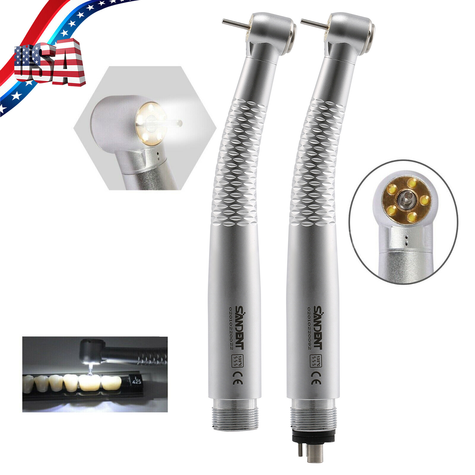Dental High Speed LED E-generator Handpiece 1/5Lights Push Button 2Hole/4Hole ty