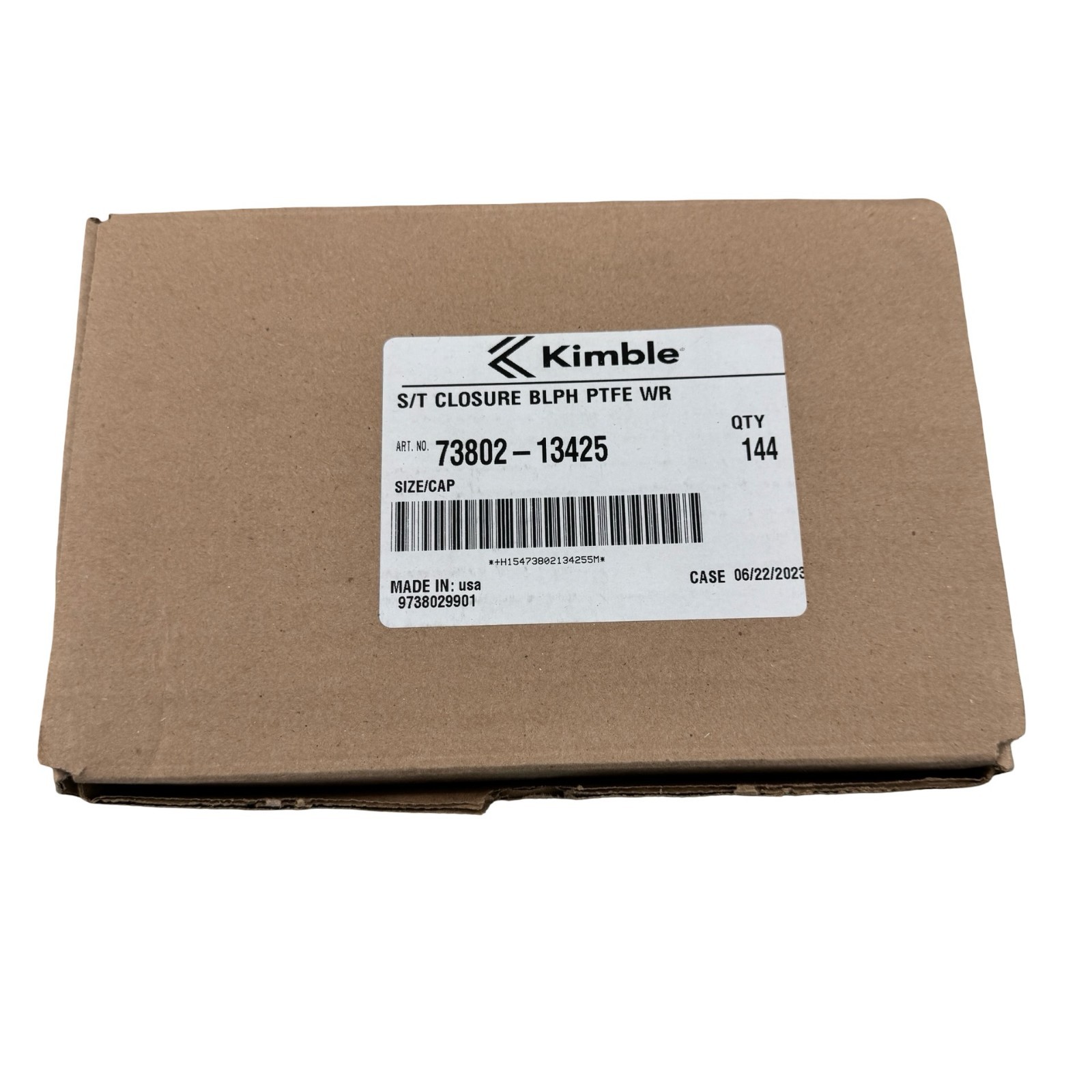 Kimble 73802-13425 Screw Thread Closures w/ PTFE Liner Black Caps – Pack of 144