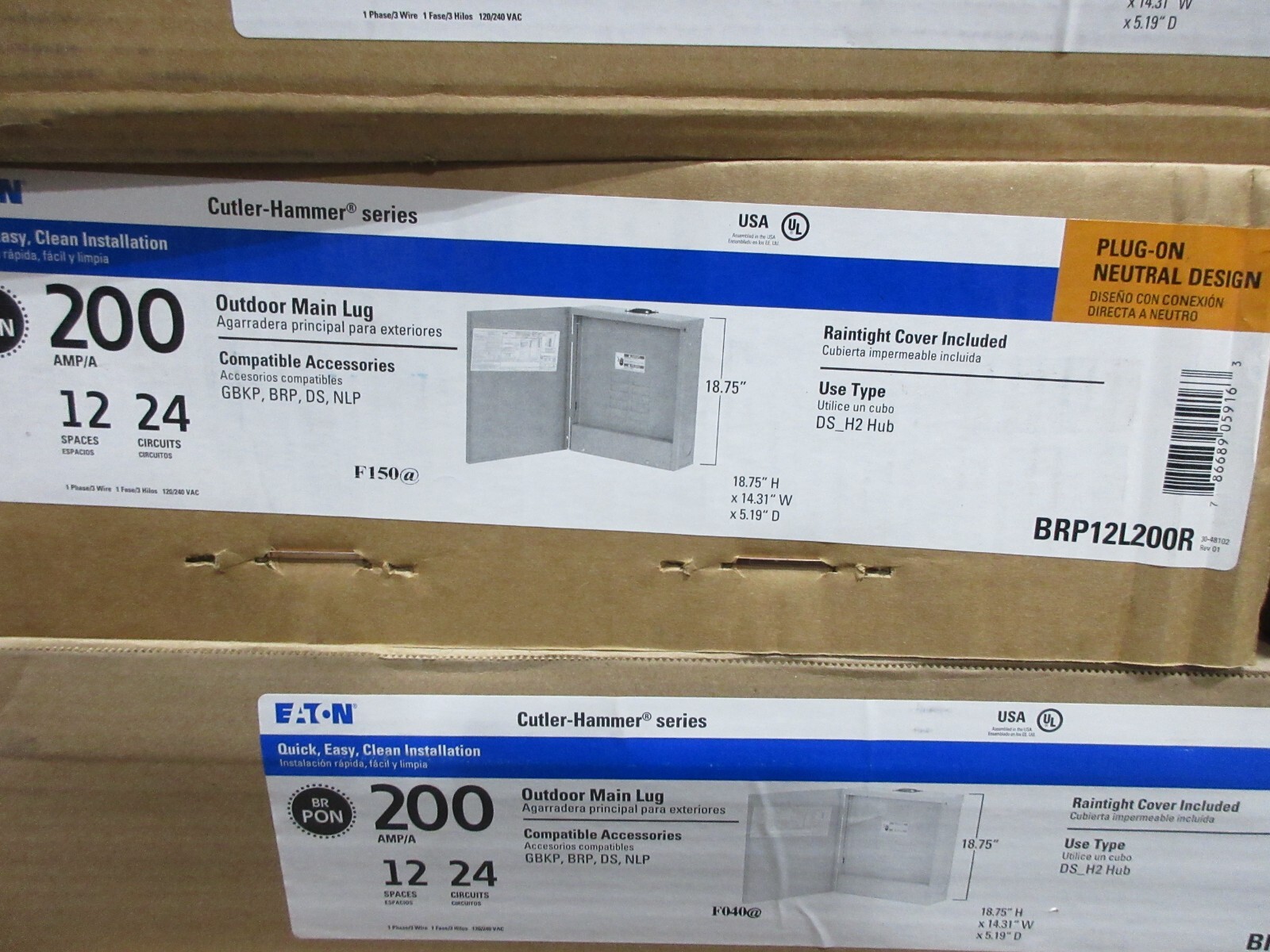 Eaton BRP12L200R Main Lug BR Loadcenter 200A 120/240V 1PH3W N3R -E3166 NEW-B
