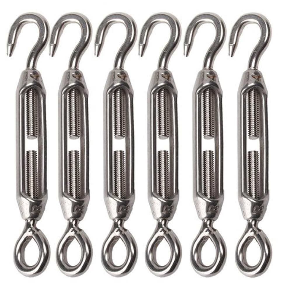 YAMASO 6Pcs M4 Hook & Eye Turnbuckle Wire Rope Tensioner Stainless Steel 304
