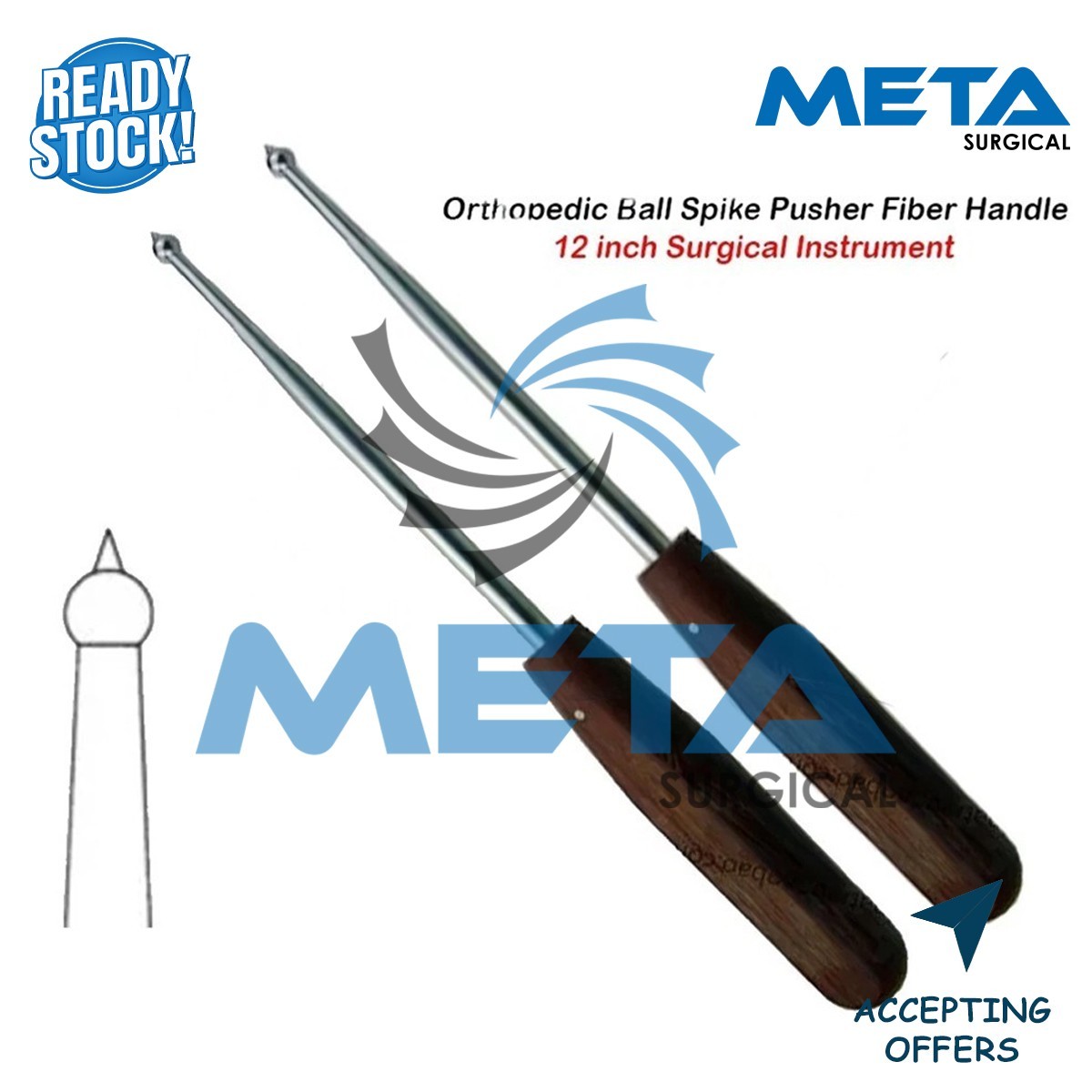 Orthopedic Ball Spike Pusher Fiber Handle 12″ Surgical Instrument