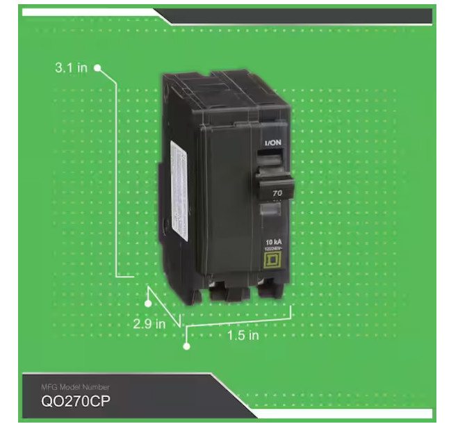 Square D QO 70 amps Plug In 2-Pole Circuit Breaker