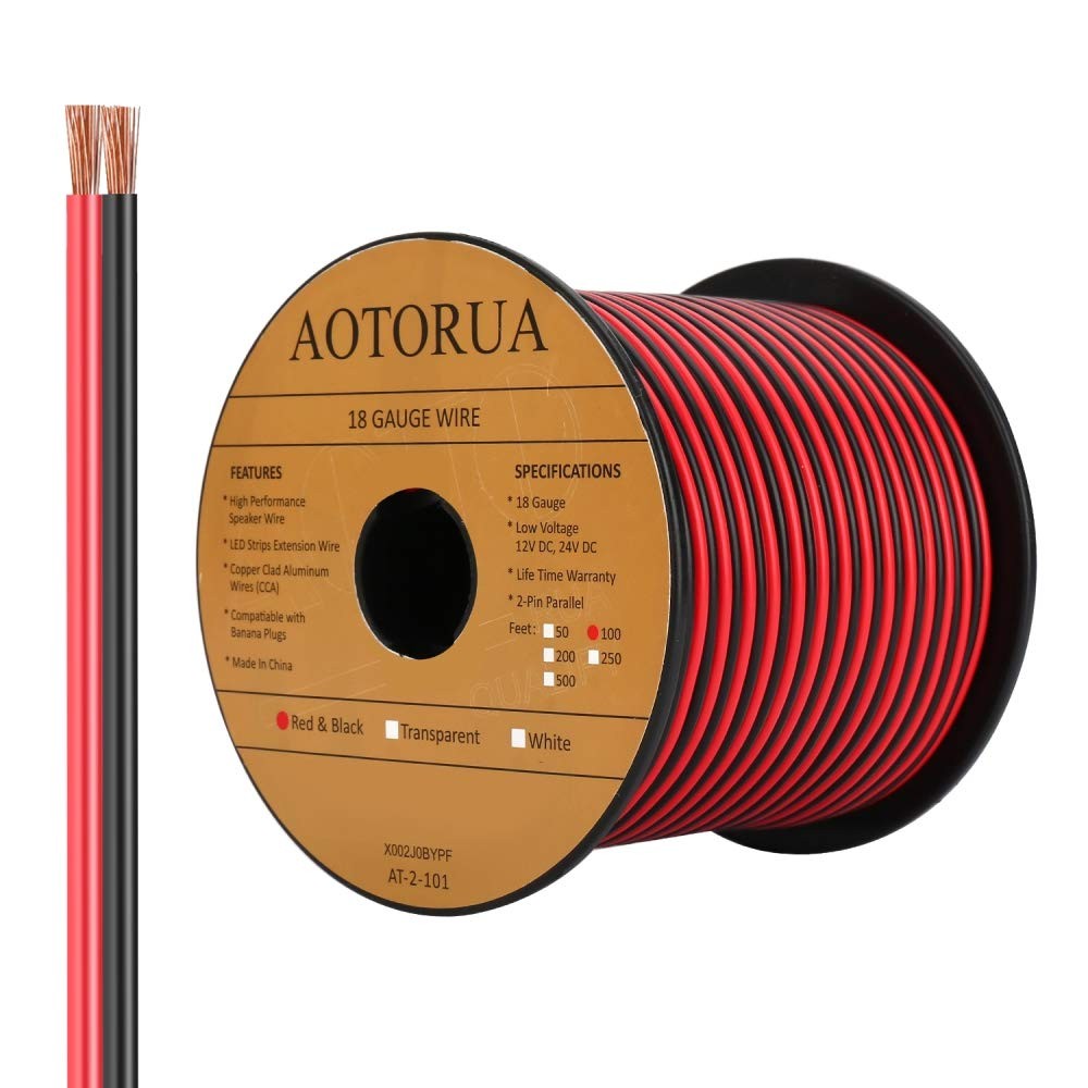 100FT 18/2 Gauge Red Black Cable Hookup Electrical Wire, 18AWG 2 Conductor 2 …
