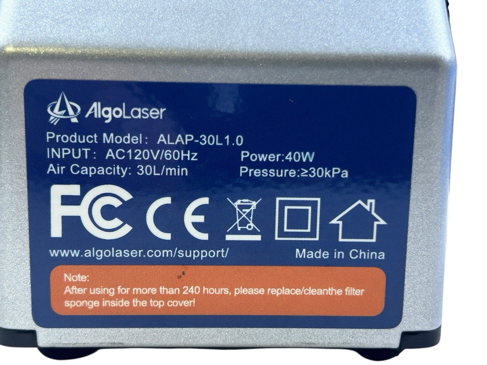 Algolaser ALAP-30L1.0 30L Pump Assist Auxiliary Engraver AC120V/60Hz 40W 30kPa