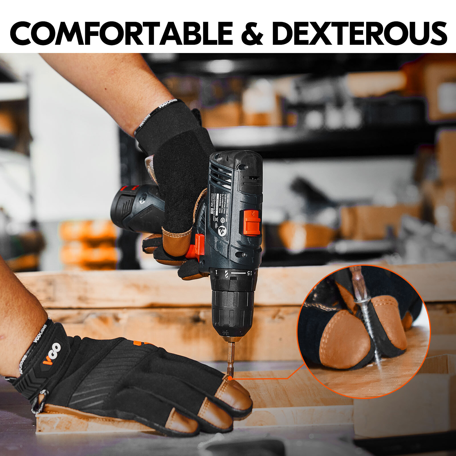 Vgo1Pair Safety Leather Mechanics Gloves,Anti-Vibration,Water Resistant(CA9765WP