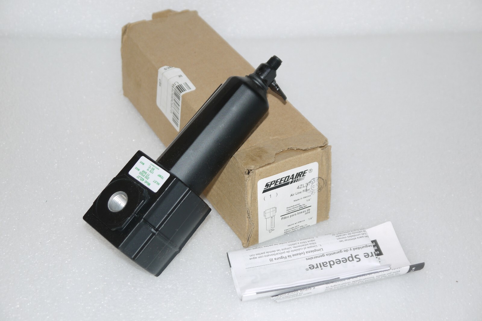 SPEEDAIRE 4ZL37 4ZL37A AIR LINE FILTER 1/4″ INLET 250 PSIG NEW