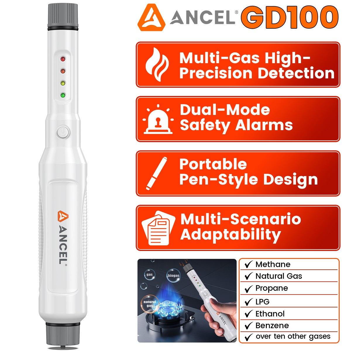 Portable Gas Leak Detector Tester Propane Methane Natural Gas Alarm Sensor Safe
