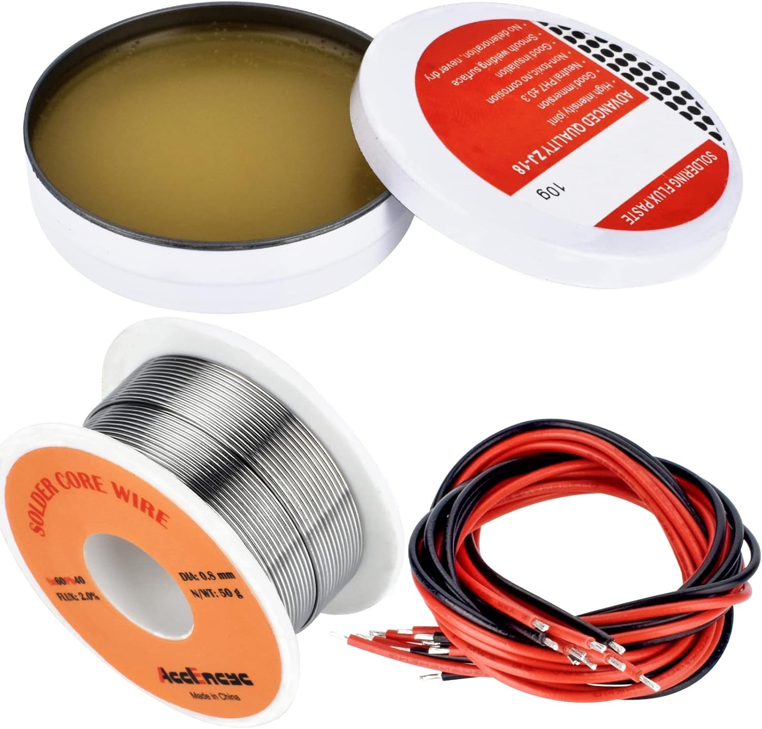 AccEncyc Solder Core Wire and Rosin Paste Flux Kit Tin Lead red, black
