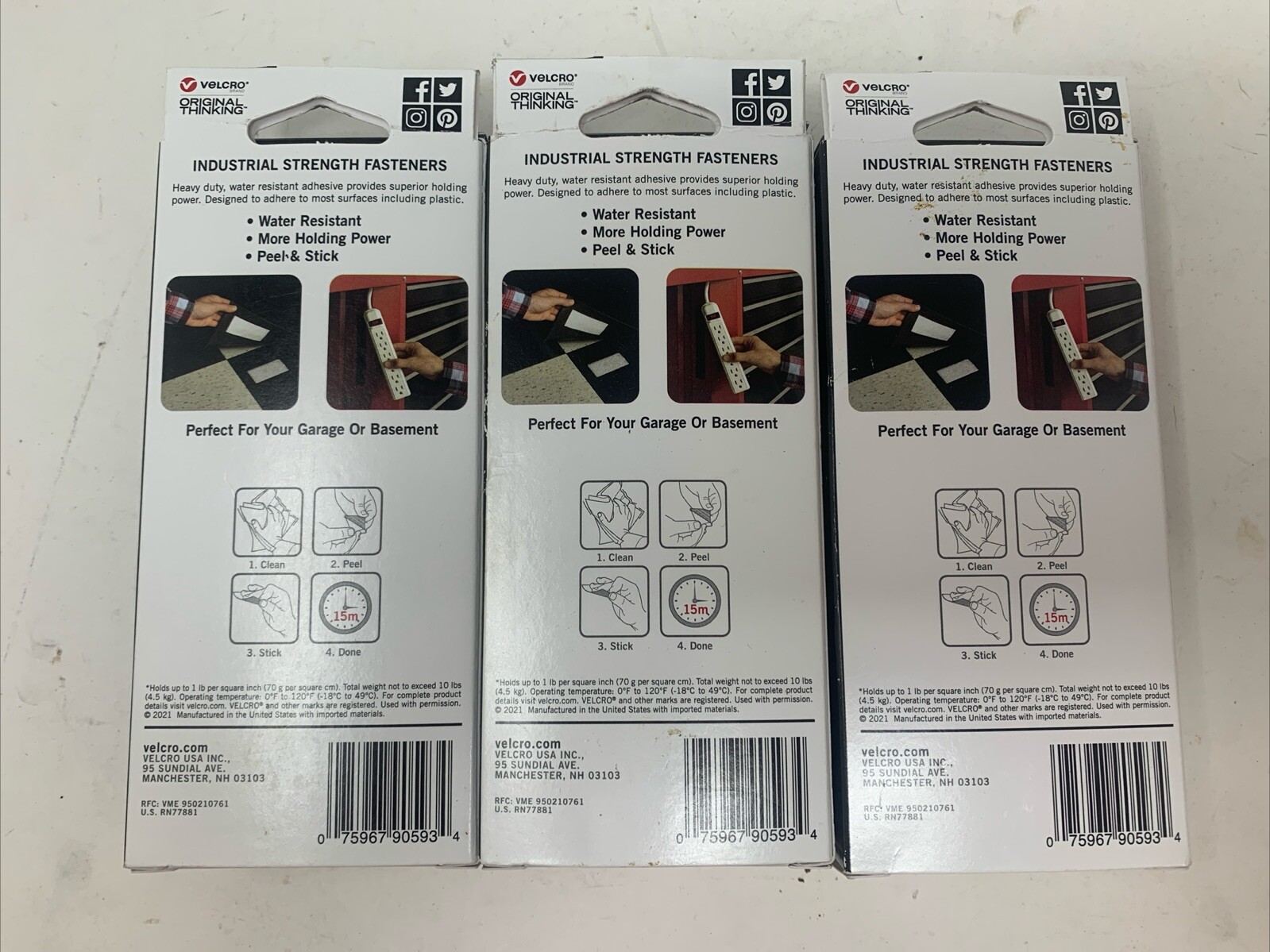 (3) VELCRO Brand 90593 Industrial Strength Medium Nylon Hook Loop Fastener 044