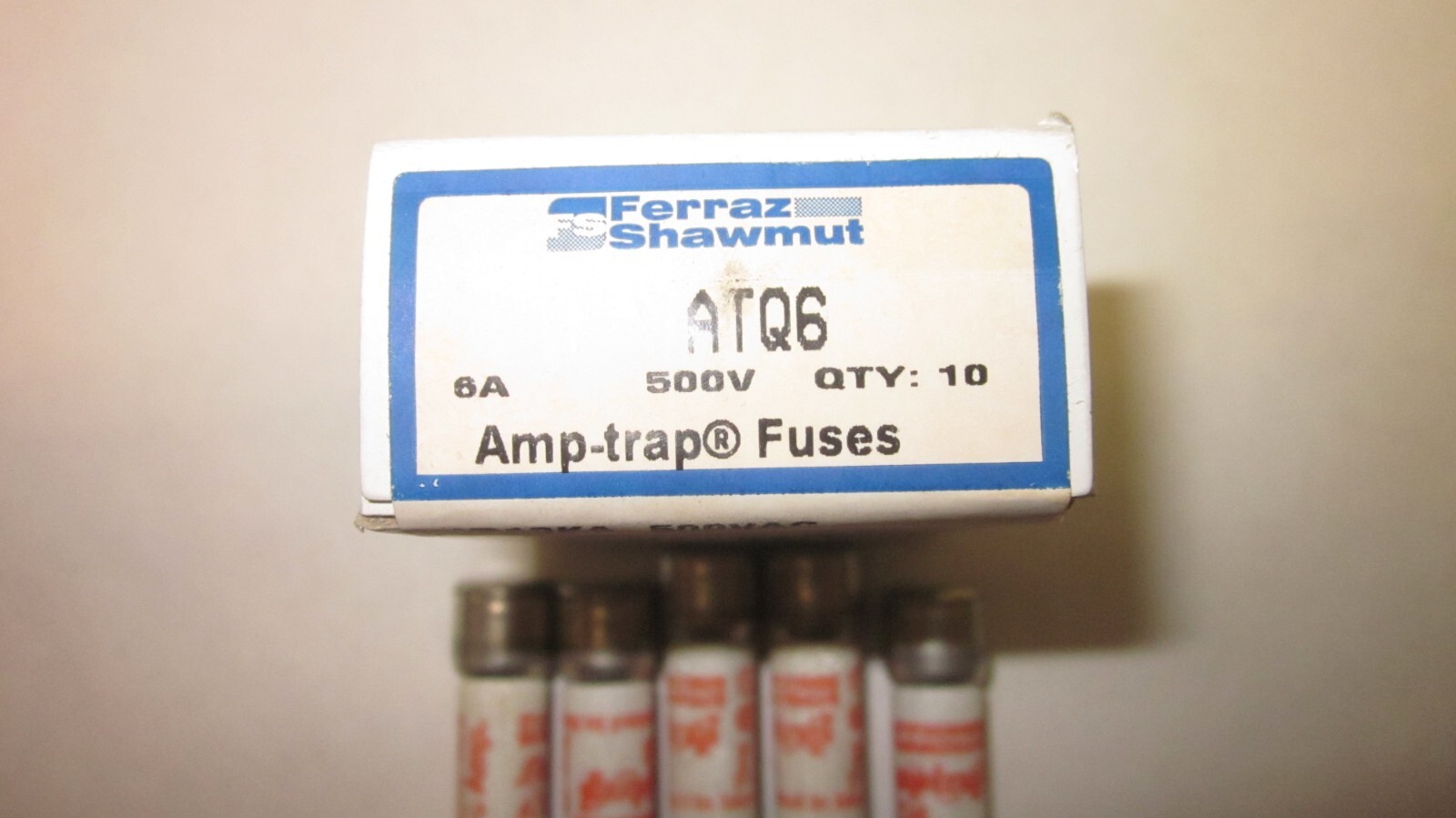 Gould Ferraz Shawmut (Mersen) ATQ6 Time-Delay Fuse box of 10. 6A 500V