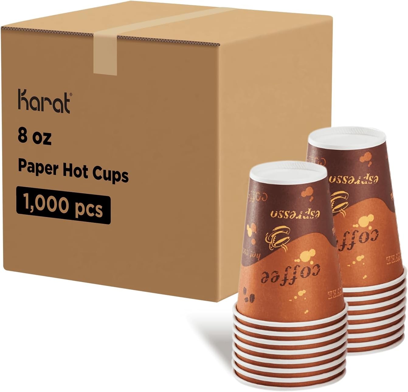 Karat 8oz Paper Hot Coffee Cups 1000 ct Disposable for Cafes